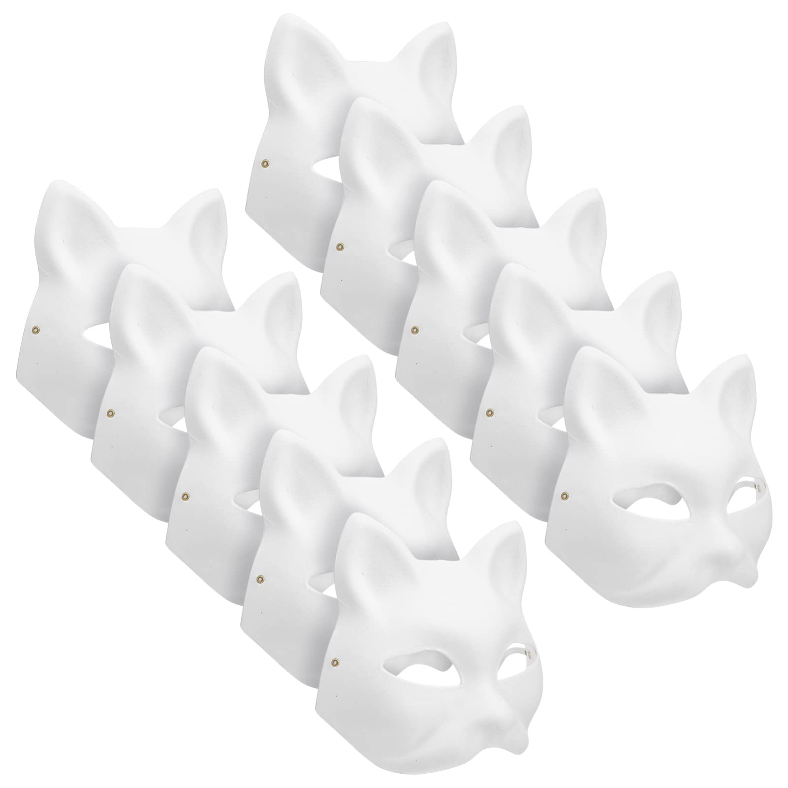 Toddmomy White Cat Mask 10Pcs Unpainted Cat Mask Blank Cat Paper Mask Blank White Cat Mask DIY White Paper Mask Masquerade Masks for Kids Craft Cosplay Party Favors