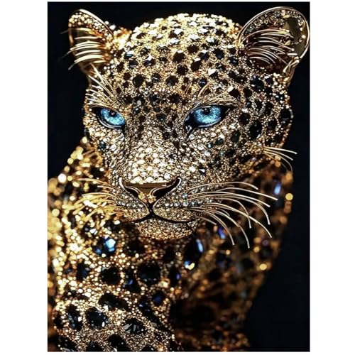 Image of HASTHIP Diamond Art Kit Black Cheetah 5D Round Full Drill for Decor | Full round drill black cheetah diamond painting kit includes canvas diamonds pen tray glue for DIY