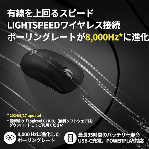 Image of Logicool G PRO X SUPERLIGHT 2 Wireless Gaming Mouse, LIGHTFORCE Hybrid Switch, The Lightest Weight in Our History, 2.1 oz (60 g), LIGHTSPEED HERO2 Sensor, POWERPLAY Wireless Charging, Compatible with G-PPD-004WL-BK Black, Wireless, Genuine Product in Japan
