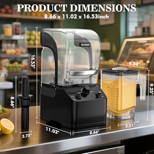 Image of Commercial Blender for Smoothies, Professional Blender, High Speed Quiet Countertop Blenders with Sound Enclosure, 70 Oz Pitcher, Self-Cleaning (BLACK)