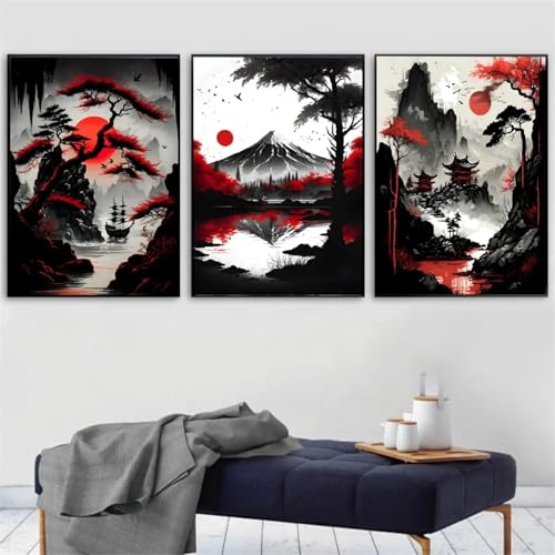 Art mural de jeux d'anime rétro triptyque image peinture sur toile Bushido salon 80x120