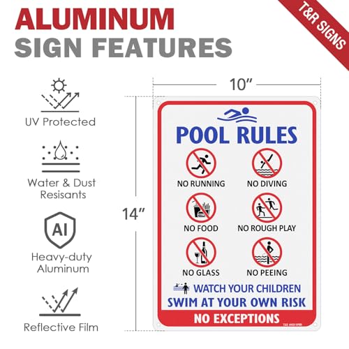 Señal de Reglas para Piscina de Aluminio 14x10 pulgadas miniatura 2