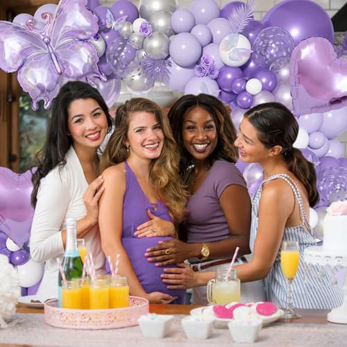 Ouddy Life 171Pcs Purple Butterfly Balloons Arch Garland Kit, Purple Silver Different Sizes Lavender Lilac Purple Butterfly Foil Balloons for Purple Baby Bridal Shower Birthday Party Decorations