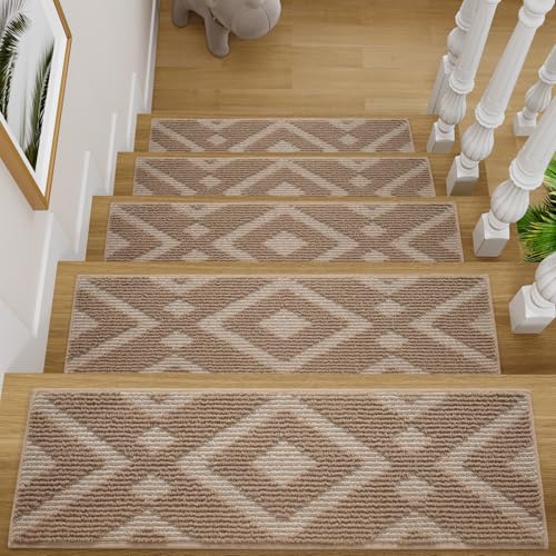 Montvoo 1PC Stair-Treads Non Slip, 3D Peel and Stick Stair Treads for Wooden Steps Indoor, Washable Stair Runner Rug Adhesive Staircase Step Treads Reusable Stair Carpets for Kids and Dog 8"