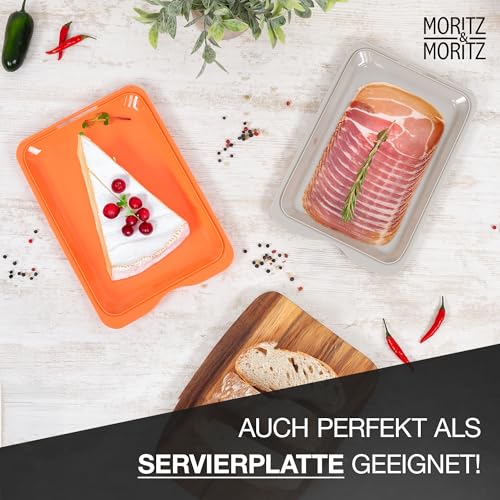 Moritz & Moritz 4er Set Aufschnittbox stapelbar – Frischhaltedosen mit Deckel zur Aufbewahrung von Wurst, Käse, uvm. – inkl. Tafelsticker zum Beschriften 5