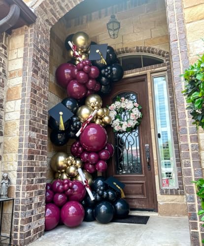 Image of Burgundy Balloon Garland Arch Kit 162Pcs with Star, Burgundy Maroon Black Gold Balloon Arch Kit for 2026 Graduation Bridal Shower Prom Birthday Anniversary Bridal Shower Party Decor