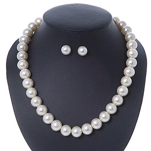 Collar de perlas de imitación ajustable de 13 mm para escotes difíciles con pendientes 4