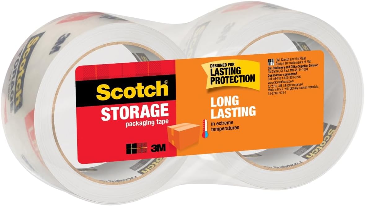 Scotch Long Lasting Storage Packing Tape, Clear, Storage Tape Withstands Extreme Temperatures, 1.88 in x 54.6 yd, 2 Refill Rolls