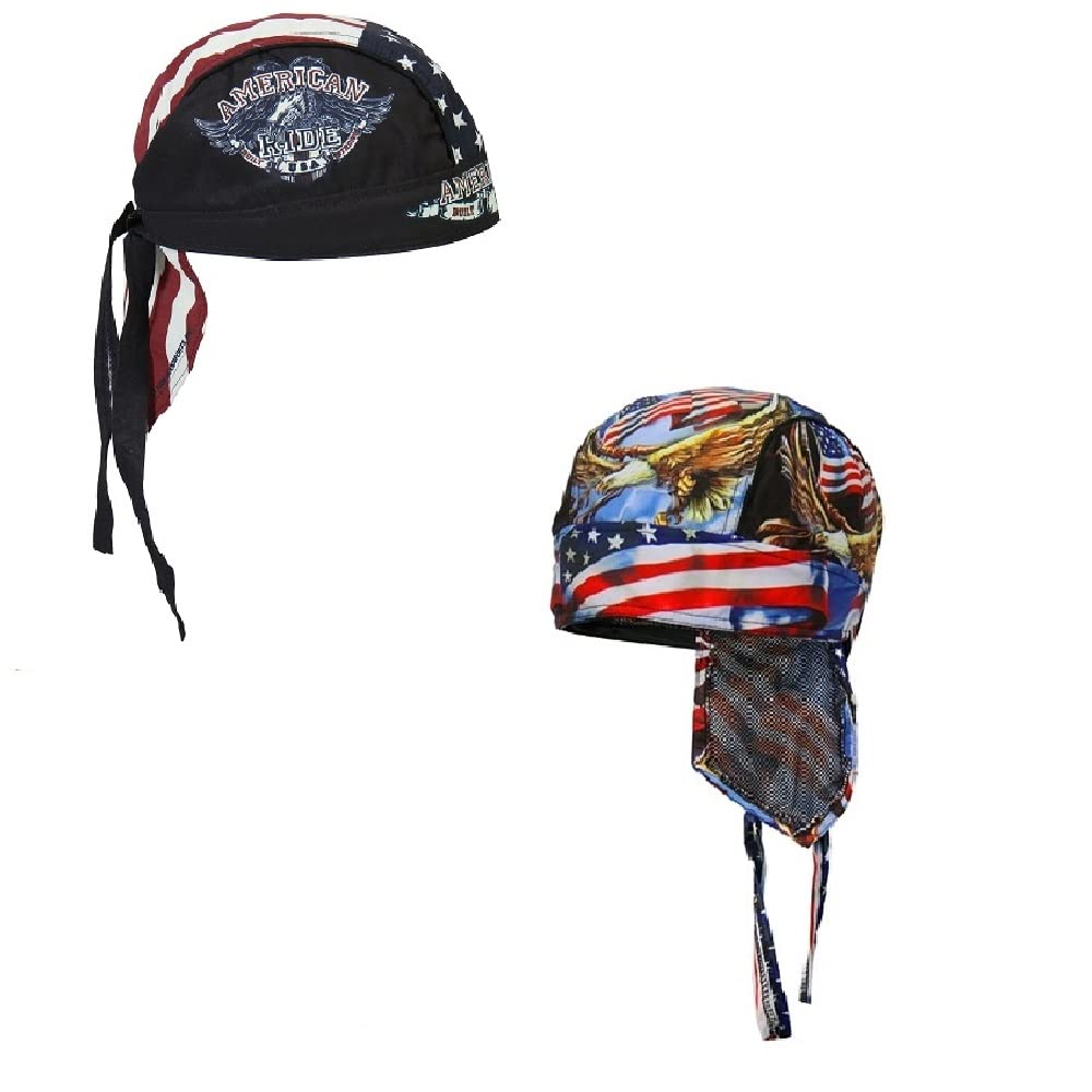 Lot or Set of 2 USA American Flag with Eagle and America Ride Stars and Stripes Patriotic Head