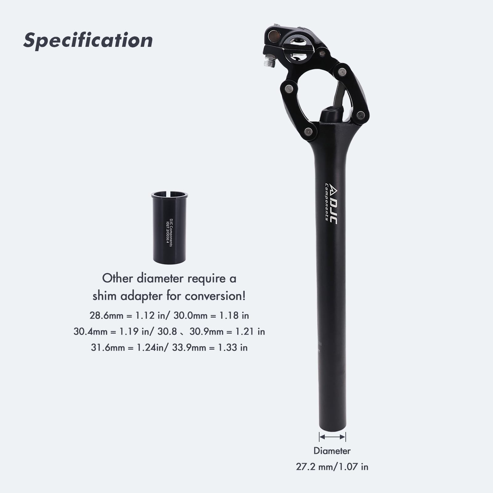 DJC Paralelogramo Fahrrad-Sattelstütze, Stoßdämpfer, Sattelstütze für MTB, Mountainbike, Rennrad, Kies, 27,2 mm, 28,6 mm, 30 mm, 30,4 mm, 30,9 mm, 31,6 mm, 33,9 mm x 350 mm