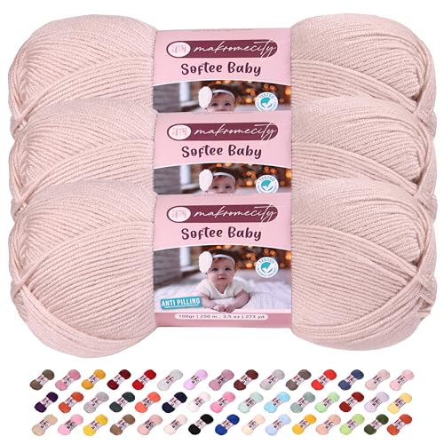 Image of 3 Skeins of Makromecity Softee Baby Yarn,%100 Premium Anti-Pilling Acrylic, 3.5 Oz, 273 yd (100gr /250 mt) Each, Soft Yarn for Crocheting and Knitting (Tan, 3 Skeins)