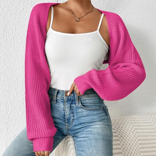 Image of Durio Women Y2K Bolero Shrug Long Sleeve Knit Cropped Cardigan | Stretchy Open Front Sweater with Drop Shoulders, Versatile Style Suits Casual Daily Wear, Travel, Party & Festival Outfits