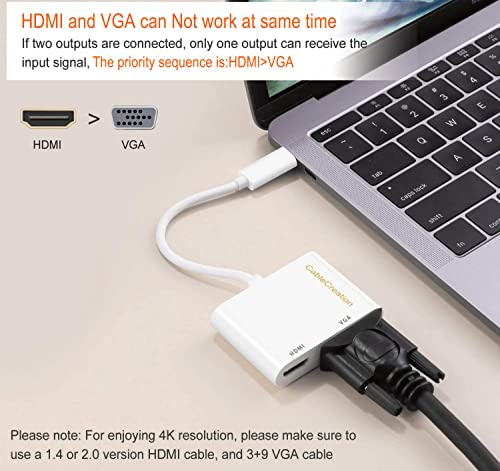 Image of USB C to HDMI + VGA, CableCreation [2-Pack] Type C (Thunderbolt 3 Compatible) to HDMI 4K + VGA Adapter, Compatible with MacBook Pro 2016 /2017 /2018,MacBook Air /iPad Pro 2018 /XPS 13 /Yoga 910,White