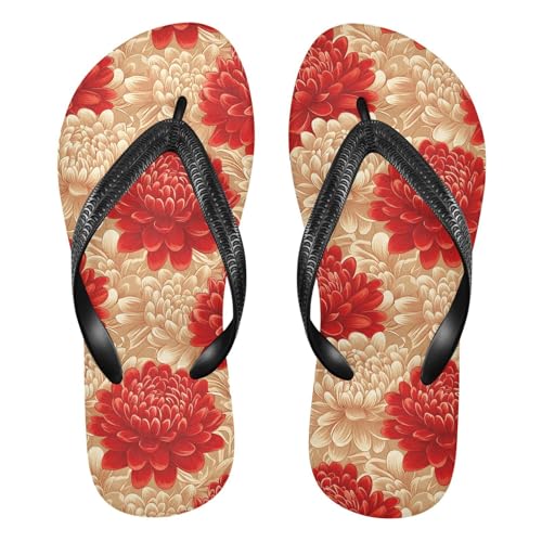 Elegant Chinese Floral Flip Flop Sandal for Women Men, Casual Beach Slippers Indoor Outdoor XS