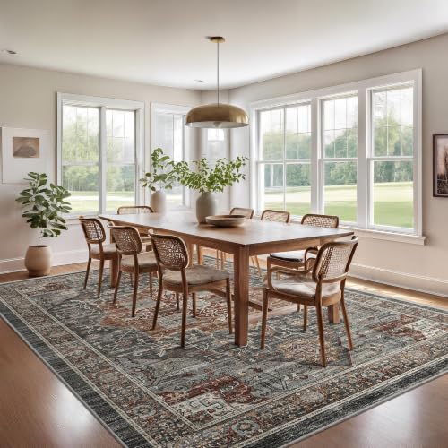 Image of Roxstand 8x10 Washable Area Rugs, Vintage Non Slip Rug, Grey /Brown /Tan