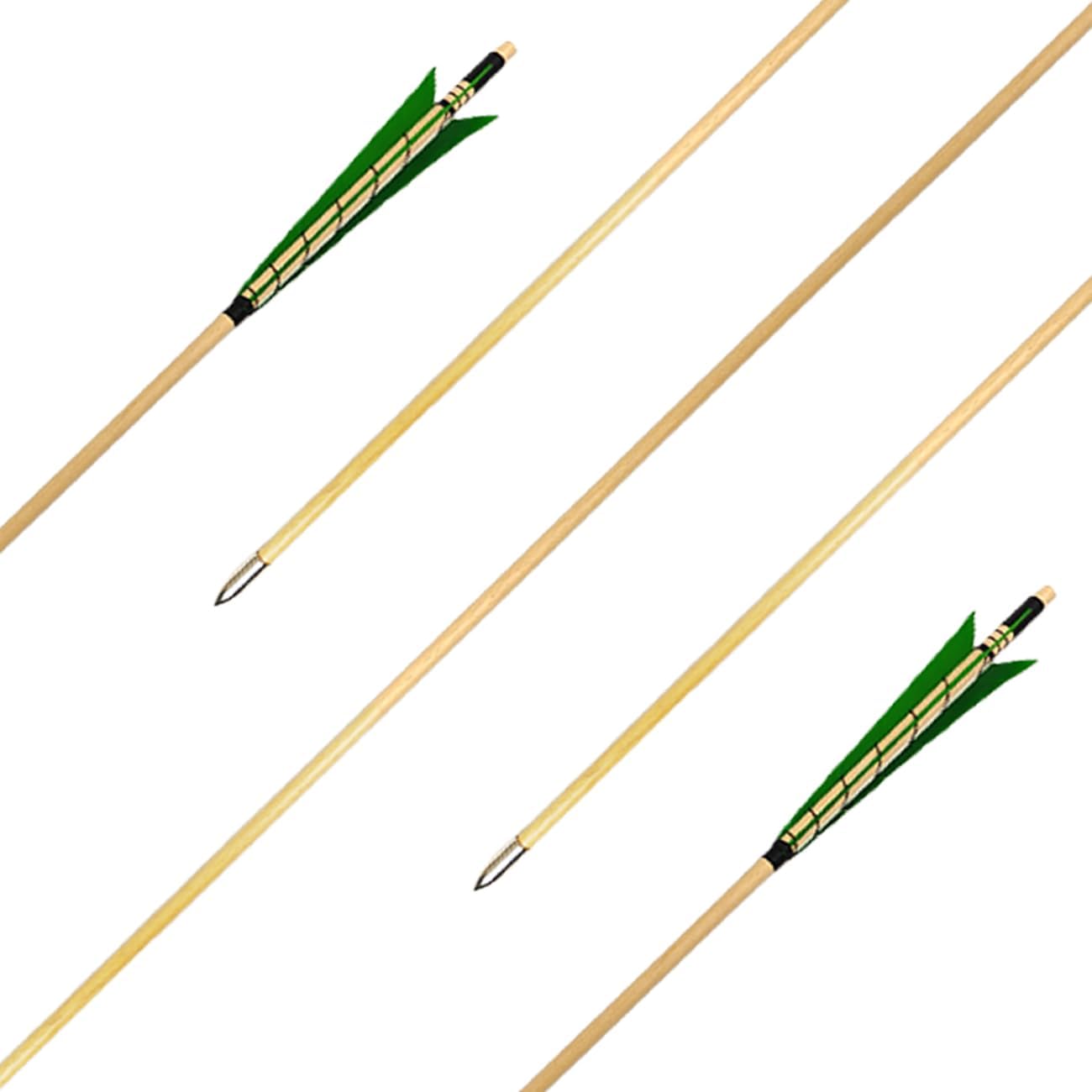 32" Archery Wooden Target Practice Arrows with 5.9" Medieval Turkey Feather Fletching for Recurve &English & Traditional Longbow Hunting (Pack of 12)