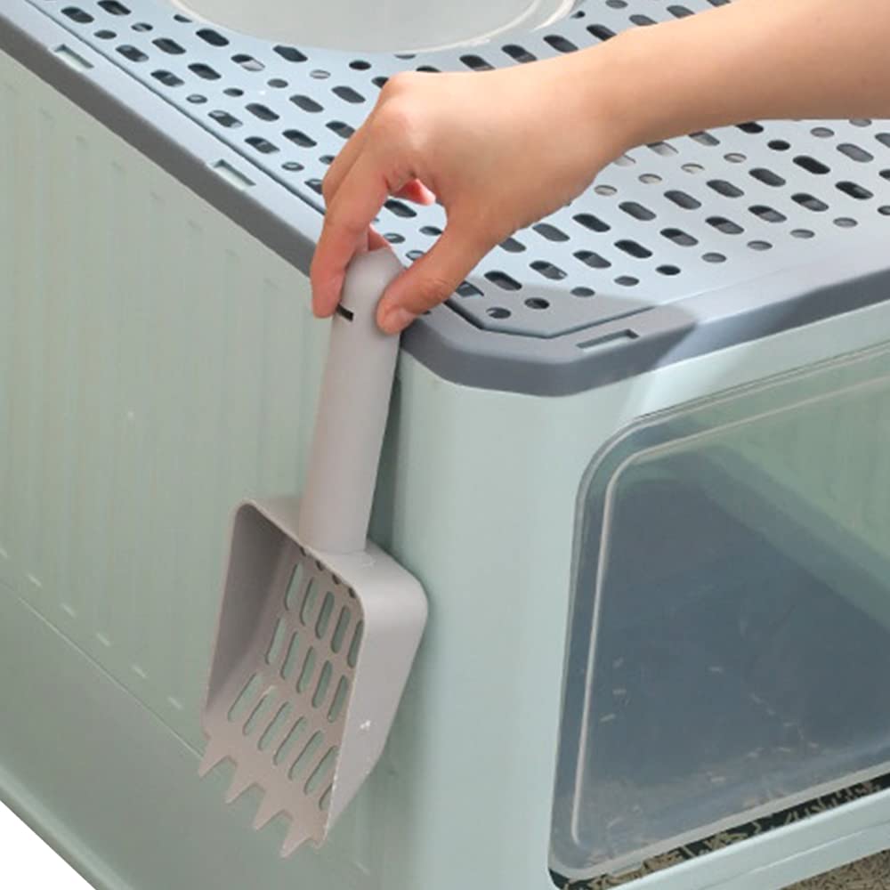 Opvouwbare kattenbak, 51 x 41 x 38 cm, kattentoilet met deksel, kattentoilet, gesloten kattenbak, vuilnislade, schep, borstel (groen (50 x 35 x 38 cm