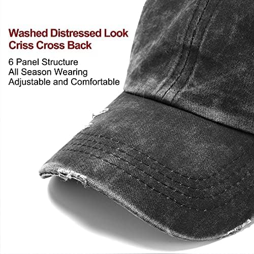 Criss Cross Hat Washed Distressed Baseball Cap Ponytail Hat High Messy Bun Ponycap for Women - Image 4