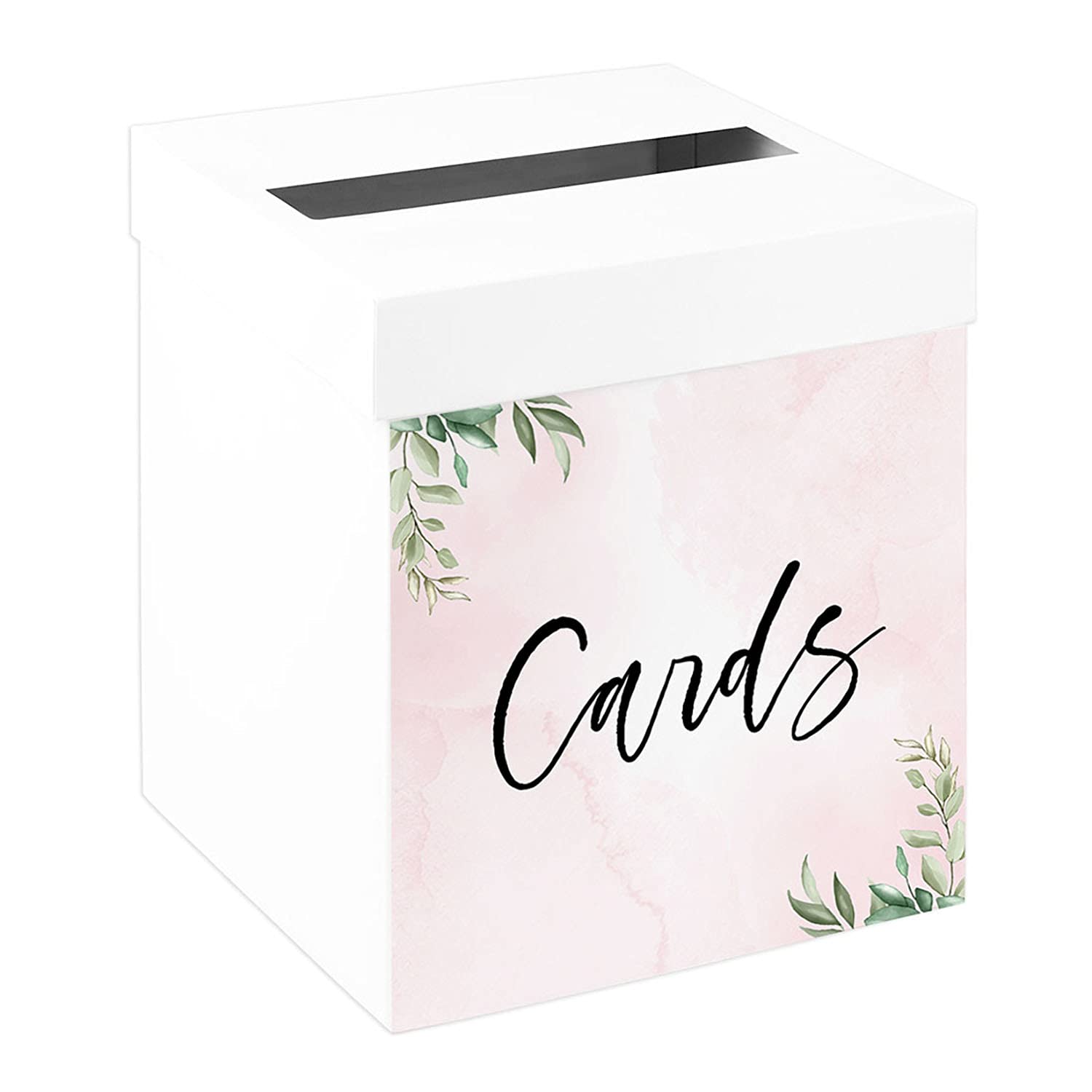 Andaz Press Sturdy White Wedding Day Card Box Pink Watercolor Greenery Wedding Gift Boxes for Cards Card Box for Bridal Shower Baby Shower Birthday Graduation Events 10x10x10 Inches