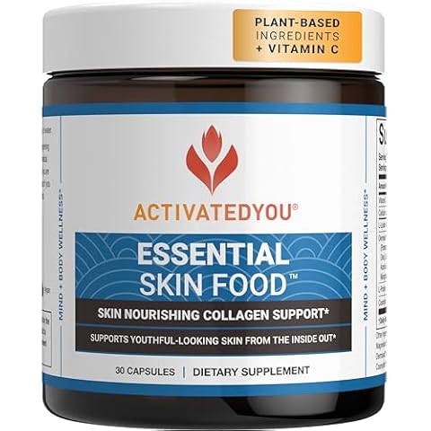 ACTIVATEDYOU Essential Skin Food, Advanced Skincare Collagen Elastin Support Supplement for Aging Skin, Helps Improve Appearance of Face Texture, Sagging w/Dermaval, Vitamin C, Lysine (30 Capsules) Cover