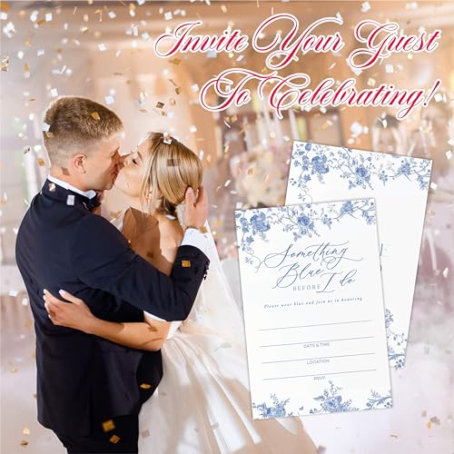 Invitaciones de boda florales azules listas para rellenar con sobres 4