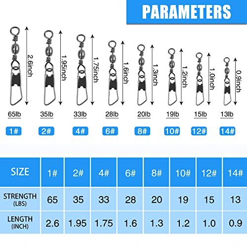 image for AGOOL Fishing Swivels & Snaps, 60/120pcs Barrel Swivels with Nice Snap