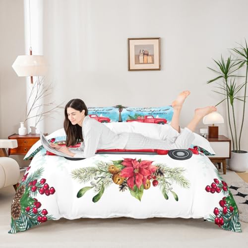 Housse de couette motif camion rouge avec 2 taies d'oreiller