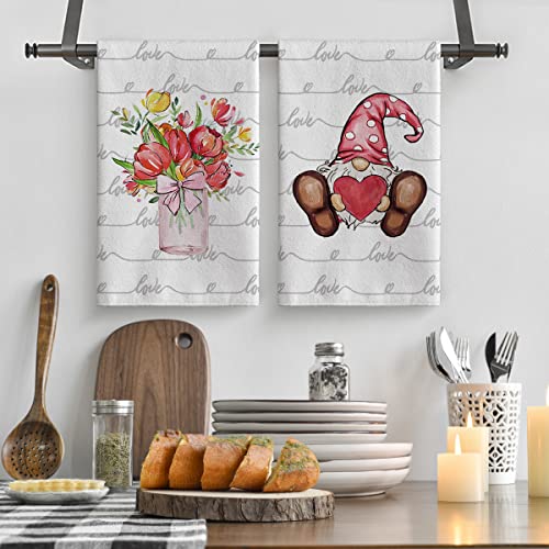 Artoid Mode Stripes Plaid Tulip Gnome Blessed Mama Happy Mother's Day Home Kitchen Towels, 18 X 26 Inch Hand Towels Bathroom Gift For Cooking Baking Set Of 4 #TOP1
