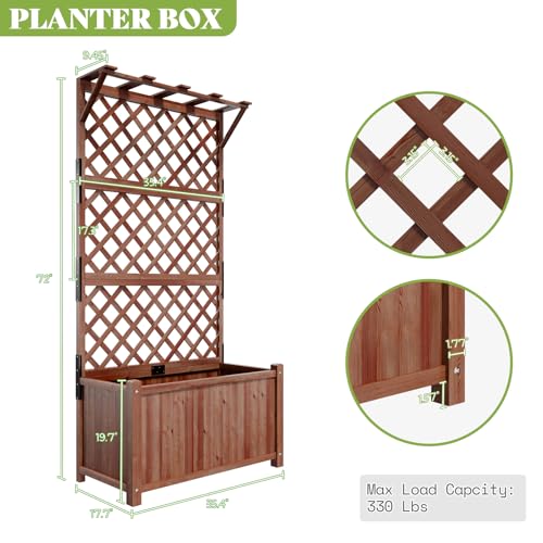 Amerlife 2-Piece Raised Garden Bed with Trellis, 35.4x17.7x72 Inch Planter Boxes with Drainage Holes for Vegetables and Climbing Plants