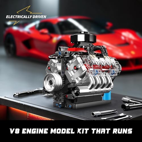 Image of Mould King 10171 V8 Engine Model Kit, Mini V8 Engine Kits that Runs, Build Your Own Car Model Engine with Motor, Collectible Building Blocks for Adults, DIY STEM Construction Toys for Display