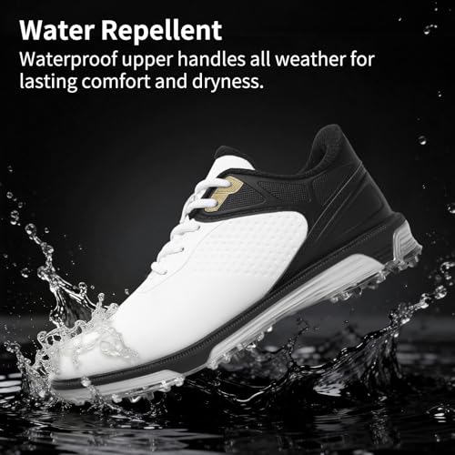 Image of Men's Waterproof Golf Shoes Spikeless Lightweight Athletic Golf Walking Sneakers with High-Traction Non-Slip Sole Comfortable Cushioned Footwear WhiteBlack Size 9.5