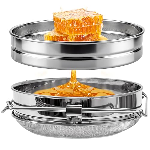 NUOMIC Food-Grade Honey Strainer Double Sieve, Stainless Steel Honey Extractor Strainer Fits 5 Gallon Bucket for Beekeeping Honey Harvest