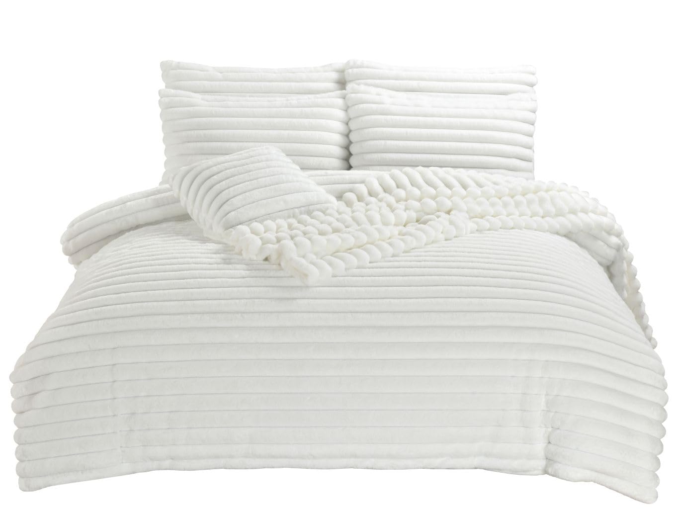 Luxurious Big Cord Teddy Bear Duvet Cover Set – Super Soft Fluffy Sherpa Fleece Bedding with Pillowcases, Warm & Cosy Thermal Quilt Cover Winter Bedding Set (White, Super King)