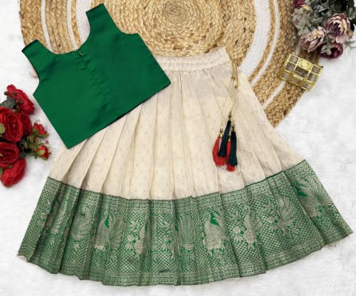 Image of Girls South Indian Pattu Pavadai | Traditional Jacquard Silk Lehenga Choli Set