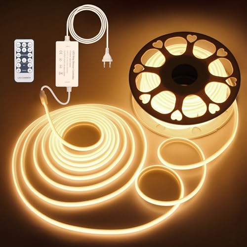 ALITOVE COB-ledstrip, 230 V, dimbaar, warmwit, 3000 K, 30 m, waterdicht, 288 leds/m, met afstandsbediening, voor plafond, tuin, terras, zwembad en woondecoratie, verlichting
