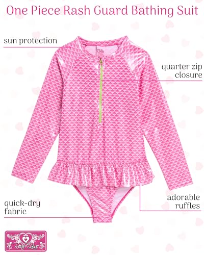 Real Love Girls' Bathing Suit - Quarter Zip Long Sleeve One Piece Rashguard Swimsuit - Cute Bathing Suit for Girls (4-12)2