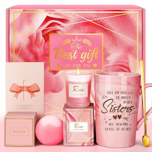 Sister Christmas Gifts: Eletorot Unique Pink Spa Relaxation Baskets Set, Mothers Day, Holiday, Birthday, Valentines Day Presents for Her from Sisters