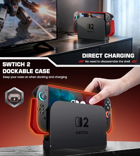 Image of Dockable Red Case for Nintendo Switch 2,[Exclusive Pop-up Joy-Con Quick Release][Military-Grade Protection][Stand Compatible] Switch 2 Protective Case with Ergonomic Grip, Shell for Switch 2 Console