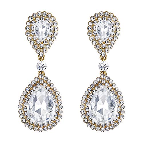 BriLove Wedding Bridal Dangle Earrings for Women Fashion Crystal Teardrop Infinity Earrings Clear Gold-Toned