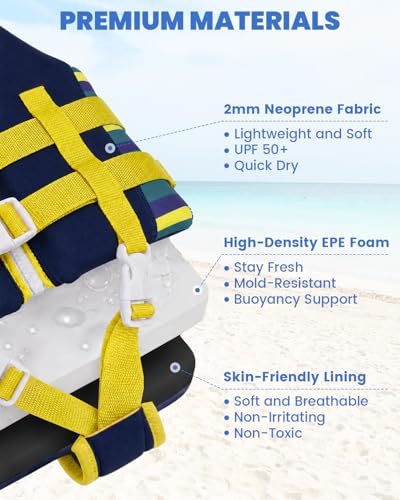 Wytbaby Kids Swim Vest for Boys Girls, Toddler Float Jacke with Zipper & Adjustable Strap for Pool Beach，L (6-8 Years, 51-66lbs)，Yellow & Blue — view 2
