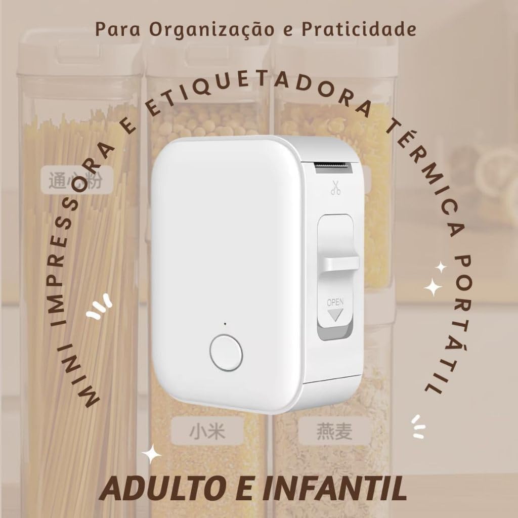 Impressora Térmica de Etiquetas Portátil, Bluetooth, 15mm Largura, Bateria 1000mAh, com App e Rolo de Etiqueta, Branca (Impressora + Rolo de Papel) Impressora Térmica de Etiquetas Portátil, Bluetooth, 15mm Largura, Bateria 1000mAh, com App e Rolo de Etiqueta, Branca (Impressora + Rolo de Papel)