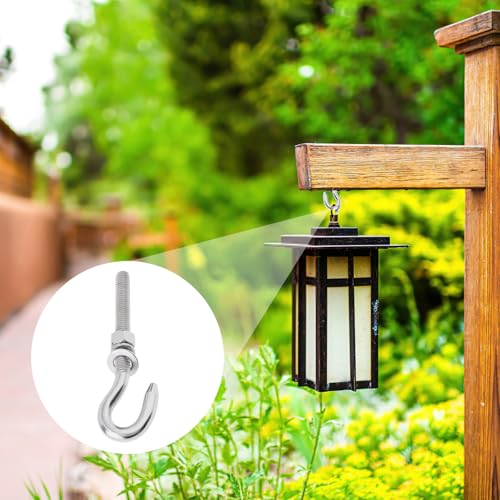 Image of 2Pcs M12 Stainless Steel Eye Bolt with Nut and Washers Long Shank Threaded Rod Round Hook Eyelet Bolt Screw (Hook Head)