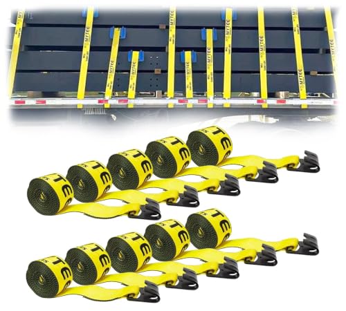 Mytee Products Winch Straps 4 x 30 Yellow Heavy Duty Tie Down w/Flat Hooks WLL# 5400 lbs | 4 Inch Cargo Control for Flatbed Truck Utility Trailer (10 Pack)
