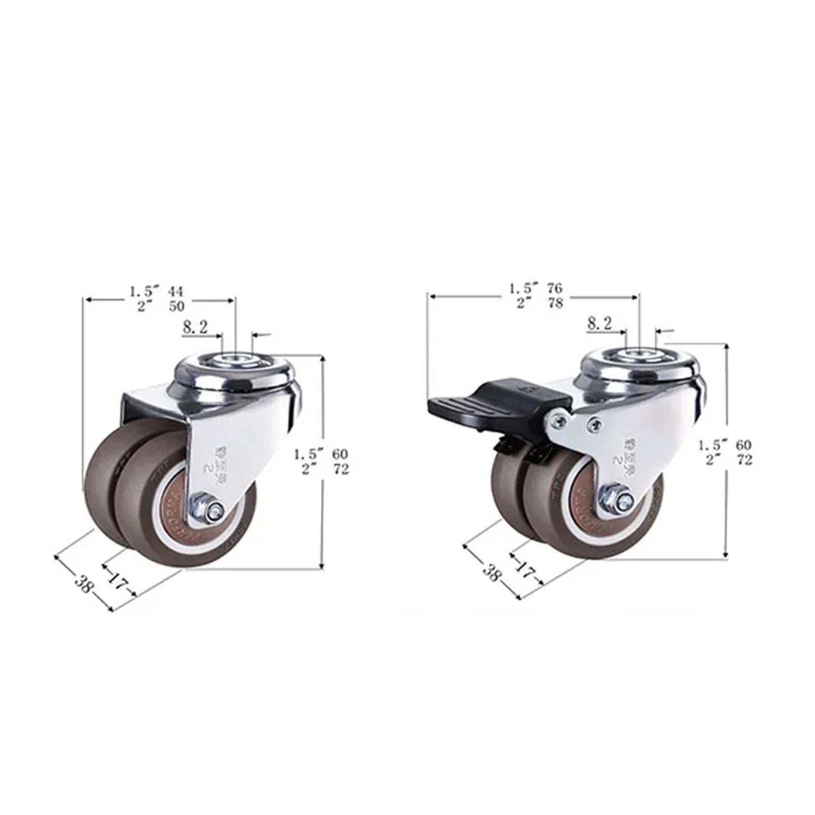 2-Zoll-Schwerlast-Lenkrollen mit 8,2-mm-Löchern, feststellbare Ersatzrollen, 4er-Set(Type 3)