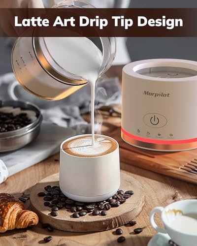 Morpilot Milchaufschäumer Elektrisch, 500ml 600W, 4 in 1 Milchschäumer für Heißer und Kalter, Spülmaschinenfest, Visuelles Glas, Latte-Design, Weiß – Bild 2