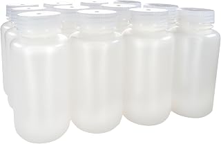 EISCO - 250mL Wide Mouth HDPE Reagent Bottles with Polypropylene Caps, Non-Sterile, Pack of 12, Translucent Leakproof Laboratory Containers, -100 to 120°C Temperature Range
