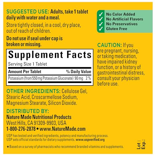 Nature Made Potassium Gluconate 550 mg, Potassium Supplements, 100 Tablets - image 6