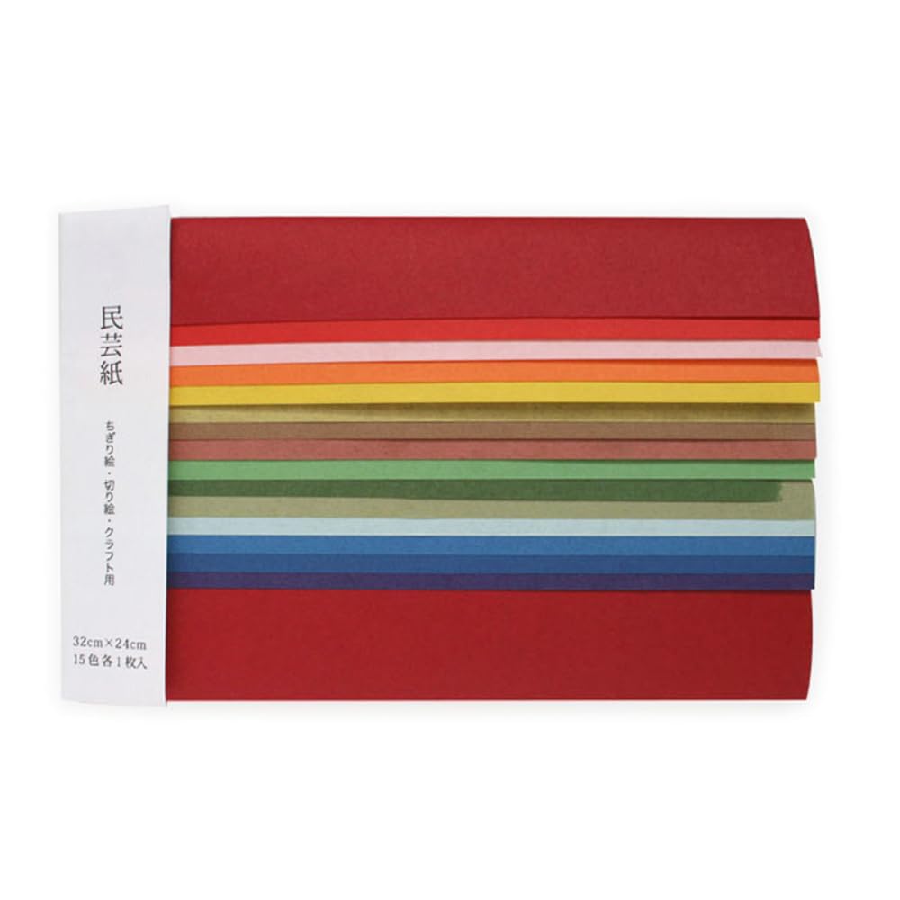 Amazon.co.jp: 手漉き 染和紙 セット 民芸紙 15色セット 和紙 32×24cm