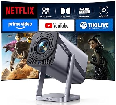 [Built-in Apps & 4K Support & Auto Focus]- Smart Projector with WiFi 6 and 2-Way Bluetooth, Dolby Audio/ Auto Keystone/Zoom,360°Adjustable Stand, iWIMIUS Mini Portable Outdoor Proyector w/ HDMI ARC