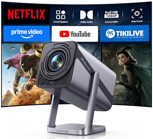 Image of [Built-in Apps & 4K Support & Auto Focus]- Smart Projector with WiFi 6 and 2-Way Bluetooth, Dolby Audio/ Auto Keystone/Zoom,360°Adjustable Stand, iWIMIUS Mini Portable Outdoor Proyector w/ HDMI ARC